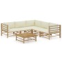 Set de muebles de jardín 6 piezas bambú y cojines blanco crema en Conjuntos de jardín | Comprar online en Foru.es
