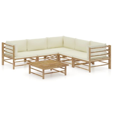 Set de muebles de jardín 6 piezas bambú y cojines blanco crema en Conjuntos de jardín | Comprar online en Foru.es