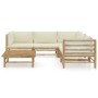 Set de muebles de jardín 6 piezas bambú y cojines blanco crema en Conjuntos de jardín | Comprar online en Foru.es