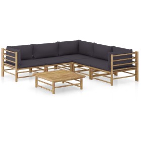 Set de muebles de jardín 6 piezas bambú con cojines gris oscuro en Conjuntos de jardín | Comprar online en Foru.es