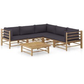 Set de muebles de jardín 6 piezas bambú con cojines gris oscuro en Conjuntos de jardín | Comprar online en Foru.es