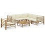 Set de muebles de jardín 7 piezas bambú y cojines blanco crema en Conjuntos de jardín | Comprar online en Foru.es