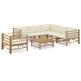 Set de muebles de jardín 7 piezas bambú y cojines blanco crema en Conjuntos de jardín | Comprar online en Foru.es
