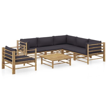 Set de muebles de jardín 7 piezas bambú con cojines gris oscuro en Conjuntos de jardín | Comprar online en Foru.es