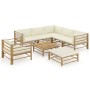 Set de muebles de jardín 8 piezas bambú y cojines blanco crema en Conjuntos de jardín | Comprar online en Foru.es