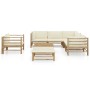 Set de muebles de jardín 8 piezas bambú y cojines blanco crema en Conjuntos de jardín | Comprar online en Foru.es