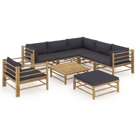 Set de muebles de jardín 8 piezas bambú con cojines gris oscuro en Conjuntos de jardín | Comprar online en Foru.es