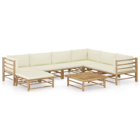 Set de muebles de jardín 8 piezas bambú y cojines blanco crema en Conjuntos de jardín | Comprar online en Foru.es