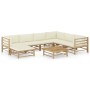 Set de muebles de jardín 8 piezas bambú y cojines blanco crema en Conjuntos de jardín | Comprar online en Foru.es