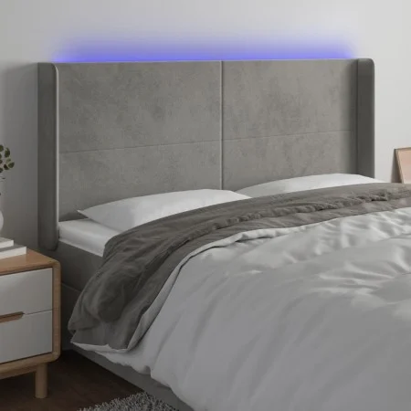 Cabecero con LED de terciopelo gris claro 203x16x118/128 cm de vidaXL, Cabeceros y pies de cama - Ref: Foro24-3123834, Precio...