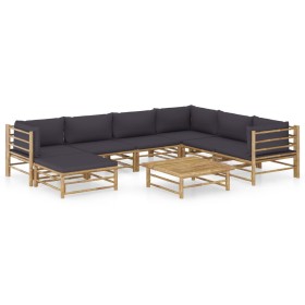 Set de muebles de jardín 8 piezas bambú con cojines gris oscuro en Conjuntos de jardín | Comprar online en Foru.es