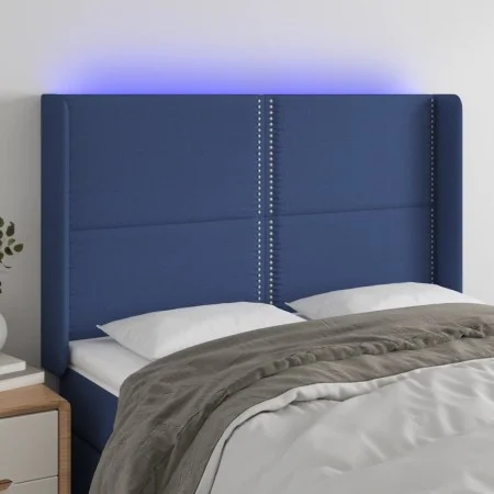 Blue fabric LED headboard 147x16x118/128 cm by vidaXL, Headboards and footboards - Ref: Foro24-3123912, Price: 104,53 €, Disc...