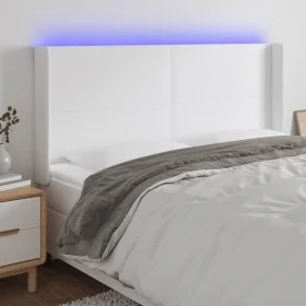 Cabecero con LED cuero sintético blanco 203x16x118/128 cm de vidaXL, Cabeceros y pies de cama - Ref: Foro24-3123877, Precio: ...