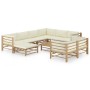 Set de muebles de jardín 10 piezas bambú y cojines blanco crema en Conjuntos de jardín | Comprar online en Foru.es