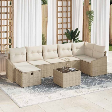 Conjunto de sofá de jardín con cojín 8 pcs Beige Poliratán en Sofás de exterior | Comprar online en Foru.es