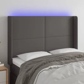 Cabecero con LED cuero sintético gris 147x16x118/128cm de vidaXL, Cabeceros y pies de cama - Ref: Foro24-3123862, Precio: 112...
