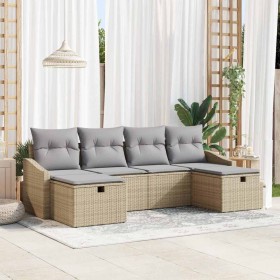 Conjunto de sofá de jardín con cojín 6 pcs Beige Poliratán en Sofás de exterior | Comprar online en Foru.es