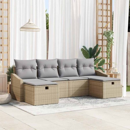 Conjunto de sofá de jardín con cojín 6 pcs Beige Poliratán en Sofás de exterior | Comprar online en Foru.es