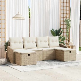 Conjunto de sofá de jardín con cojín 6 pcs Beige Poliratán en Sofás de exterior | Comprar online en Foru.es