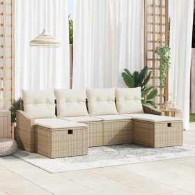 Conjunto de sofá de jardín con cojín 6 pcs Beige Poliratán en Sofás de exterior | Comprar online en Foru.es