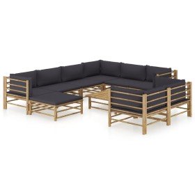 Set de muebles de jardín 10 pzas bambú con cojines gris oscuro en Conjuntos de jardín | Comprar online en Foru.es