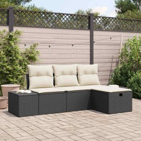 Conjunto de sofá de jardín con cojín 4 pcs Negro Poliratán en Sofás de exterior | Comprar online en Foru.es