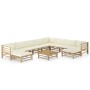 Set de muebles de jardín 11 piezas bambú y cojines blanco crema en Conjuntos de jardín | Comprar online en Foru.es
