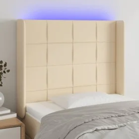 Cream fabric headboard with LED 103x16x118/128 cm by vidaXL, Headboards and footboards - Ref: Foro24-3124043, Price: 78,31 €,...