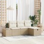 Conjunto de sofá de jardín con cojín 4 pcs Beige Poliratán en Sofás de exterior | Comprar online en Foru.es