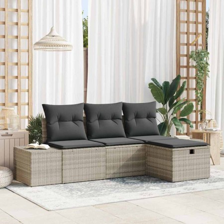 Conjunto de sofá de jardín con cojín 4 pcs Gris claro Poliratán en Sofás de exterior | Comprar online en Foru.es