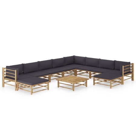 Set de muebles de jardín 11 pzas bambú con cojines gris oscuro en Conjuntos de jardín | Comprar online en Foru.es