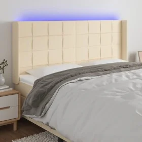 Cream fabric headboard with LED 203x16x118/128 cm by vidaXL, Headboards and footboards - Ref: Foro24-3124075, Price: 150,71 €...