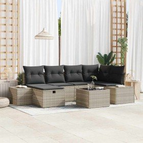 Conjunto de sofá de jardín 7 pcs Gris Claro ratán sintético en Sofás de exterior | Comprar online en Foru.es