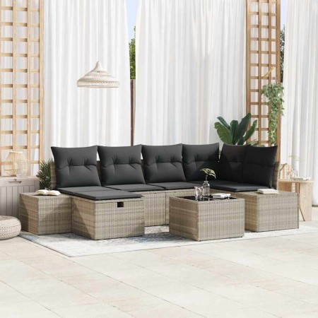 Conjunto de sofá de jardín 7 pcs Gris Claro ratán sintético en Sofás de exterior | Comprar online en Foru.es
