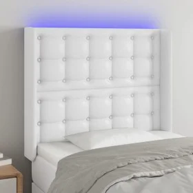 Headboard with LED white synthetic leather 93x16x118/128 cm by vidaXL, Headboards and footboards - Ref: Foro24-3124127, Price...