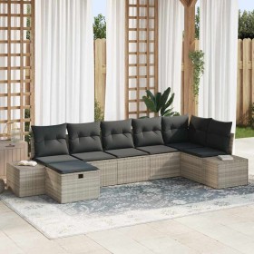 Conjunto de sofá de jardín 7 pcs Gris Claro ratán sintético en Sofás de exterior | Comprar online en Foru.es