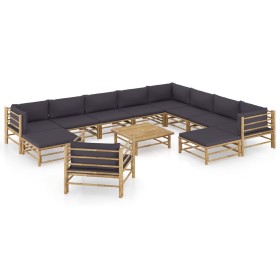 Set de muebles de jardín 12 pzas bambú con cojines gris oscuro en Conjuntos de jardín | Comprar online en Foru.es