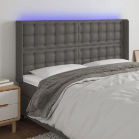 Cabecero con LED cuero sintético gris 183x16x118/128 cm de vidaXL, Cabeceros y pies de cama - Ref: Foro24-3124154, Precio: 14...
