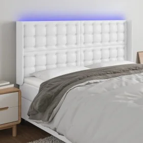 Kopfteil mit LED, weißem Kunstleder, 203 x 16 x 118/128 cm von vidaXL, Kopf- und Fußteile - Ref: Foro24-3124157, Preis: 138,4...