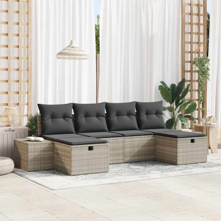 Conjunto de sofá de jardín 6 pcs Gris Claro ratán sintético en Sofás de exterior | Comprar online en Foru.es