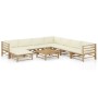 Set de muebles de jardín 9 piezas bambú y cojines blanco crema en Conjuntos de jardín | Comprar online en Foru.es