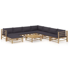 Set de muebles de jardín 9 piezas bambú con cojines gris oscuro en Conjuntos de jardín | Comprar online en Foru.es