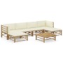 Set de muebles de jardín 7 piezas bambú y cojines blanco crema en Conjuntos de jardín | Comprar online en Foru.es