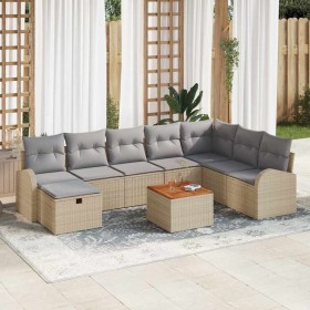 Conjunto de sofá de jardín con cojín 9 pcs Beige Poliratán en Sofás de exterior | Comprar online en Foru.es