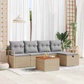 Conjunto de sofá de jardín con cojín 6 pcs Beige Poliratán en Sofás de exterior | Comprar online en Foru.es
