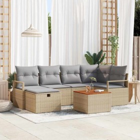 Conjunto de sofá de jardín con cojín 7 pcs Beige Poliratán en Sofás de exterior | Comprar online en Foru.es