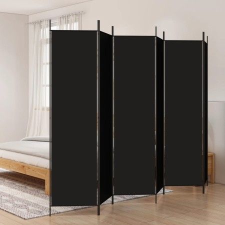Biombo divisor de 6 paneles de tela negro 300x200 cm de vidaXL, Divisores de ambientes - Ref: Foro24-350193, Precio: 47,96 €,...