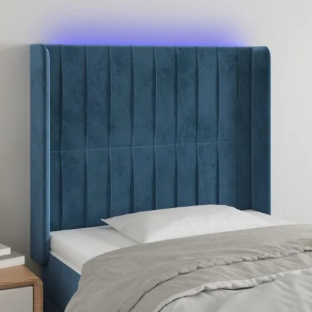 Dark blue velvet LED headboard 103x16x118/128 cm by vidaXL, Headboards and footboards - Ref: Foro24-3124332, Price: 85,16 €, ...