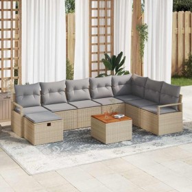 Conjunto de sofá de jardín con cojín 9 pcs Beige Poliratán en Sofás de exterior | Comprar online en Foru.es