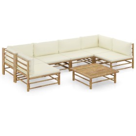 Set de muebles de jardín 7 piezas bambú y cojines blanco crema en Conjuntos de jardín | Comprar online en Foru.es